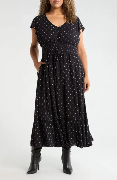 Treasure & Bond Smocked Dobby Maxi Dress In Black