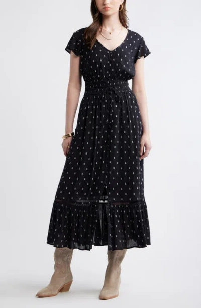 Treasure & Bond Smocked Dobby Maxi Dress In Black