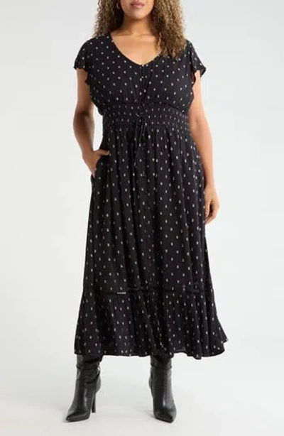 Treasure & Bond Smocked Dobby Maxi Dress In Multi