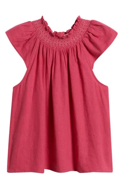 Treasure & Bond Smocked Neck Linen Blend Top In Purple