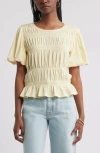 Treasure & Bond Smocked Puff Sleeve Top In Yellow