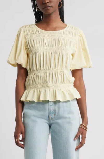 Treasure & Bond Smocked Puff Sleeve Top In Yellow
