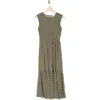 Treasure & Bond Smocked Sleeveless Midi Dress In Black- Olive Banya Geo