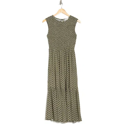 Treasure & Bond Smocked Sleeveless Midi Dress In Black- Olive Banya Geo