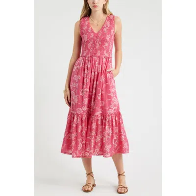 Treasure & Bond Smocked Tank Midi Dress In Pink