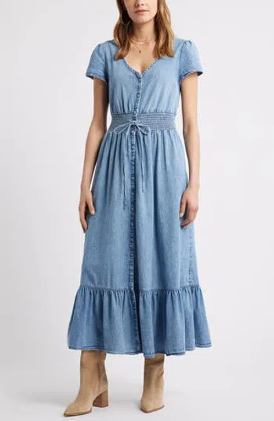 Treasure & Bond Smocked Waist Chambray Maxi Dress In Blue