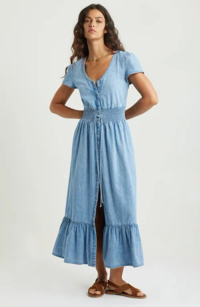Treasure & Bond Smocked Waist Chambray Maxi Dress In Light Wash