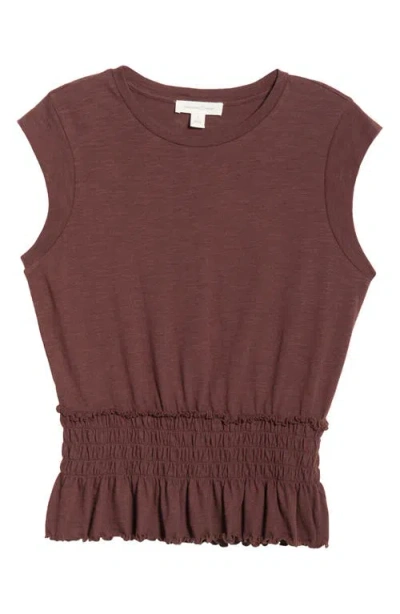 Treasure & Bond Smocked Waist Peplum Muscle Tank In Brown