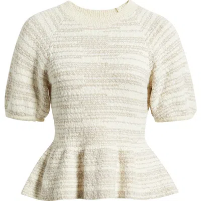 Treasure & Bond Space Dye Puff Sleeve Cotton Peplum Sweater In Gray