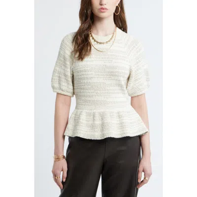 Treasure & Bond Space Dye Puff Sleeve Cotton Peplum Sweater In Neutral