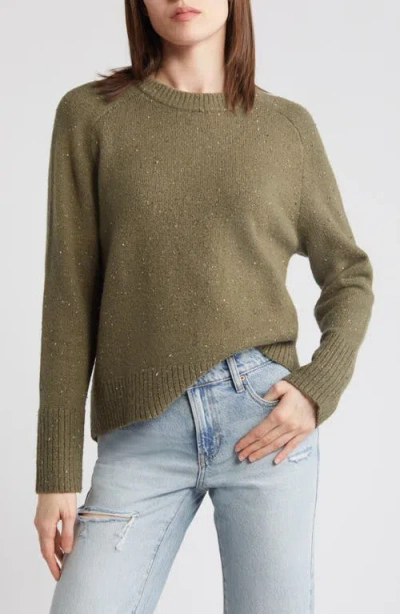 Treasure & Bond Speckled Pima Cotton Blend Sweater In Olive Kalamata Nep