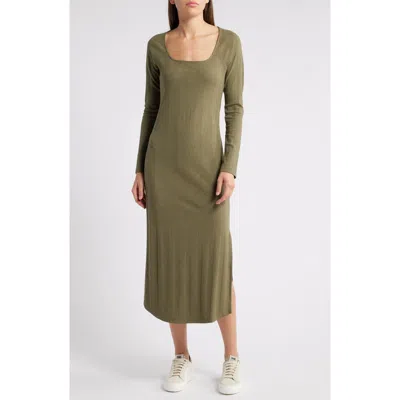 Treasure & Bond Square Neck Long Sleeve Maxi Dress In Olive Kalamata