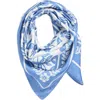 Treasure & Bond Square Satin Scarf In Blue Santorini Birds