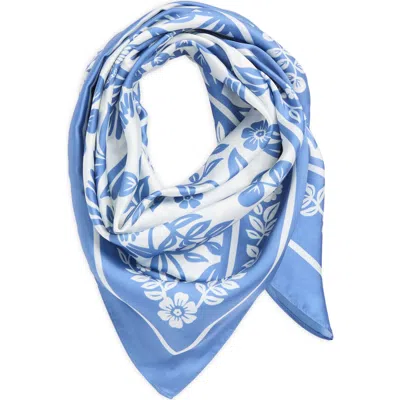 Treasure & Bond Square Satin Scarf In Blue Santorini Birds
