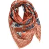 Treasure & Bond Square Satin Scarf In Rust- Navy Flora Paisley
