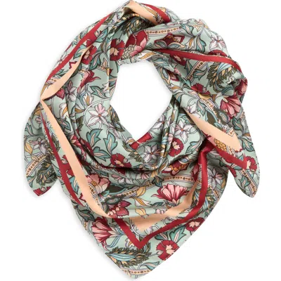 Treasure & Bond Square Satin Scarf In Teal Vintage Floral