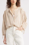 Treasure & Bond Stripe Cotton Popover Shirt In Ivory- Yellow Jame Stripe
