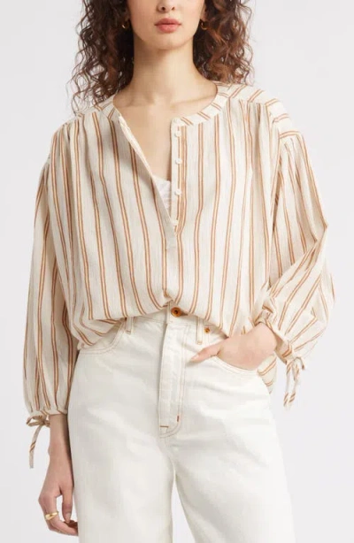 Treasure & Bond Stripe Cotton Popover Shirt In Ivory- Yellow Jame Stripe