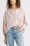 Treasure & Bond Stripe Cotton Popover Shirt In Pink- Navy Jame Stripe