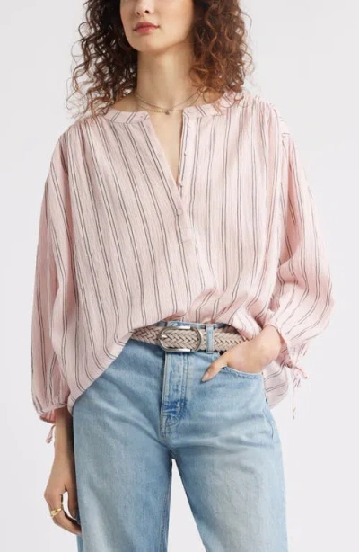 Treasure & Bond Stripe Cotton Popover Shirt In Pink- Navy Jame Stripe