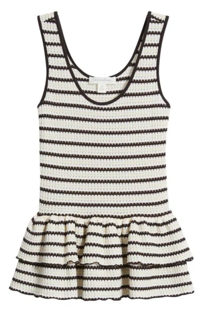 Treasure & Bond Stripe Crochet Tiered Peplum Tank In White
