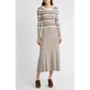 Treasure & Bond Stripe Long Sleeve Rib Midi Sweater Dress In Grey- Brown Vary Stripe