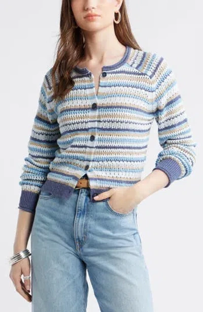 Treasure & Bond Stripe Pointelle Knit Button Front Cotton Cardigan In Multi