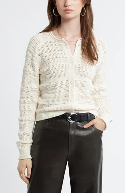 Treasure & Bond Stripe Pointelle Knit Button Front Cotton Cardigan In Neutral