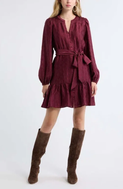 Treasure & Bond Textured Button Front Minidress In Burgundy