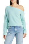 Treasure & Bond One-shoulder Thermal Knit Sweater In Teal Turquoise
