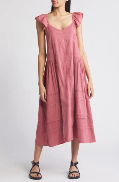 Treasure & Bond Tie Back Flutter Sleeve Cotton Maxi Dress In Pink Mauve
