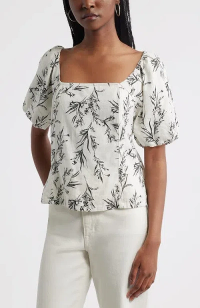 Treasure & Bond Tie Back Puff Sleeve Linen Blend Top