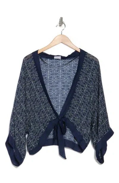 Treasure & Bond Tie Front Wrap Top In Navy Penny Geo