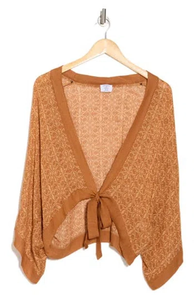 Treasure & Bond Tie Front Wrap Top In Brown