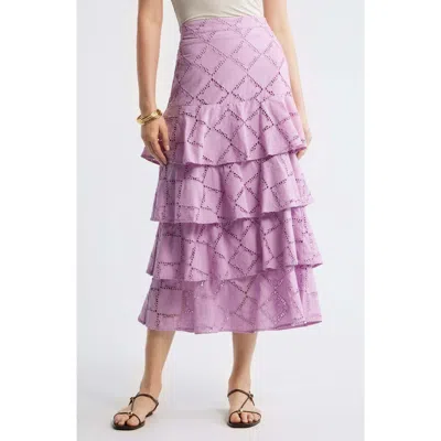 Treasure & Bond Tiered Eyelet Embroidered Maxi Skirt In Purple