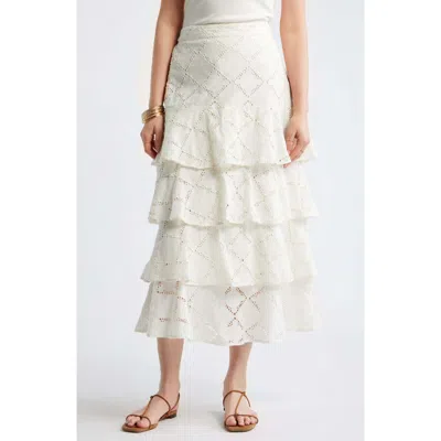 Treasure & Bond Tiered Eyelet Embroidered Maxi Skirt In White