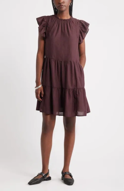 Treasure & Bond Tiered High Neck Shift Minidress In Brown