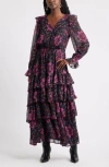 Treasure & Bond Tiered Ruffle Faux Wrap Maxi Dress In Black