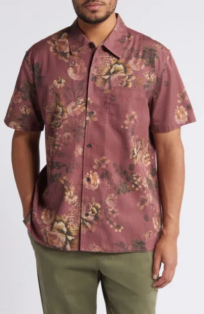 Treasure & Bond Trim Fit Chintz Floral Print Short Sleeve Button-up Shirt In Burgundy Shade Chintz Floral