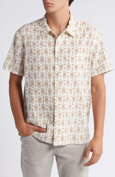 Treasure & Bond Trim Fit Floral Medallion Cotton & Linen Camp Shirt In Ivory- Tan Louisa Medallion