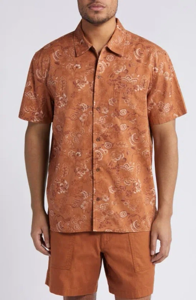 Treasure & Bond Trim Fit Floral Paisley Short Sleeve Button-up Shirt In Rust Twisted Paisley