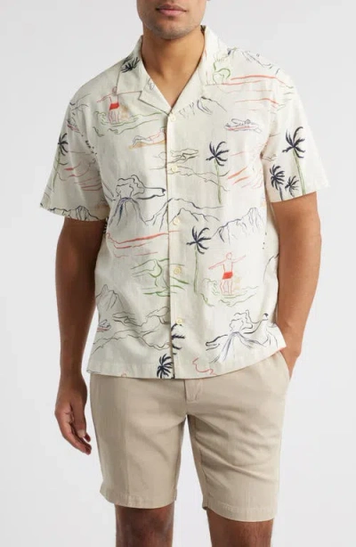 Treasure & Bond Tropical Print Linen & Cotton Camp Shirt