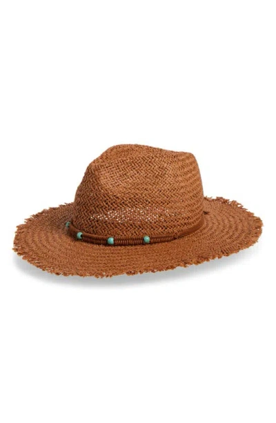 Treasure & Bond Turquiose Trim Panama Hat In Tan Bronze