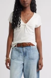 Treasure & Bond Twist Front V-neck Knit Top In White