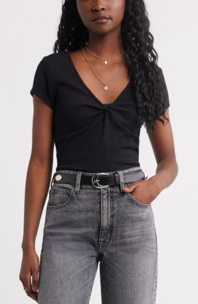 Treasure & Bond Twist Front V-neck Knit Top In Black