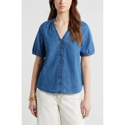 Treasure & Bond V-neck Chambray Top In Blue