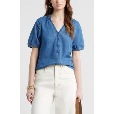 Treasure & Bond V-neck Chambray Top In Blue