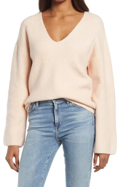 Treasure & Bond Women's Pink Rib Stitch V-neck Sweater - Size Small