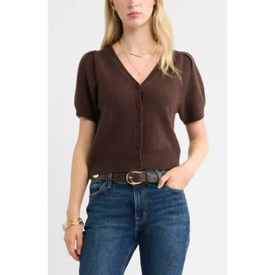 Treasure & Bond Wool & Cashmere Short Sleeve Cardigan In Brown