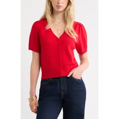 Treasure & Bond Wool & Cashmere Short Sleeve Cardigan In Red